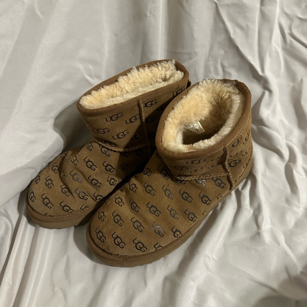 UGG Tan Logo Shearling Boots